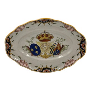 Antique Chinese Export French Serving Platter With Coat of Arms For Sale