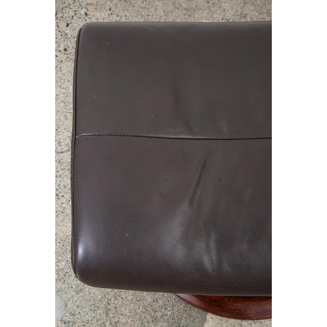 1960s Mid Century Danish Modern Ottoman Stool Brown Leather Attributed to Ekornes Metal Swivel MCM For Sale - Image 11 of 11