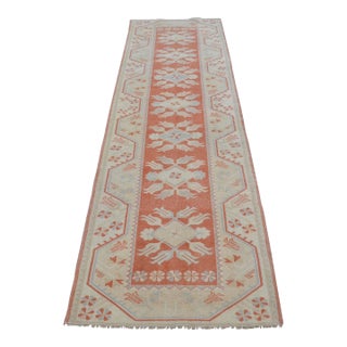 1960s Oushak Low Pile Runner Rug For Sale