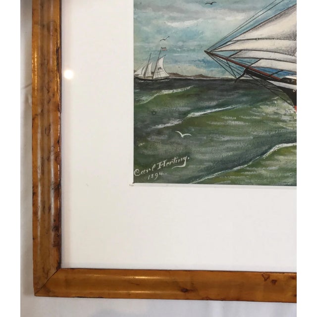Late 19th Century Carl Herting Gouache on Paper of Sailing Four Masted Tall Ship For Sale - Image 5 of 10