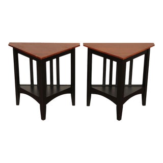 Early 21st Century Ethan Allen American Impressions Cherry Triangular Side Tables - A Pair For Sale