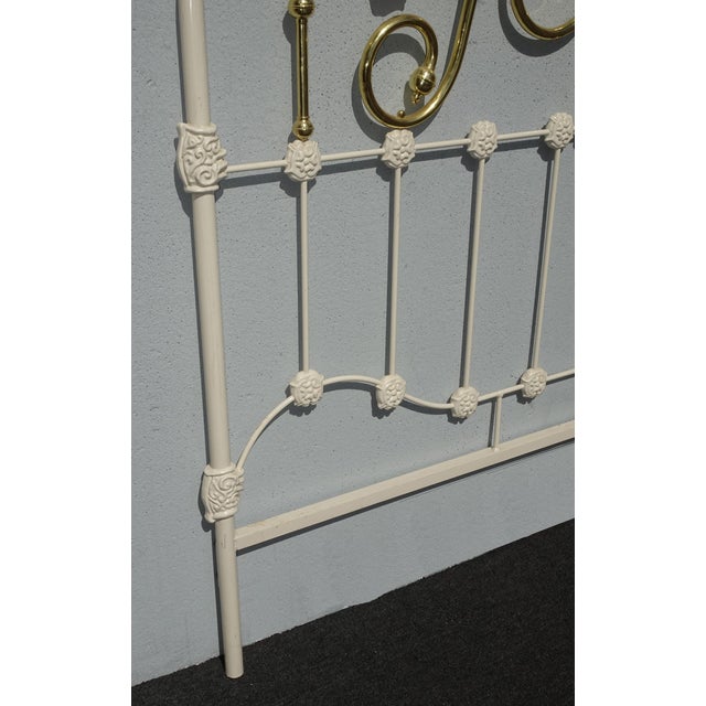 Vintage Elliott's Design Mid Century Iron White Gold Queen Bed Frame Headboard For Sale - Image 14 of 14