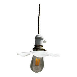 Vintage Knob and Tube Hanging Fixture With Vintage Ruffled Shade