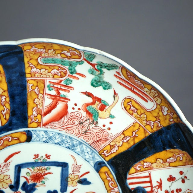 Early 20th Century Japanese Imari Enameled Porcelain Charger With Garden Elements & Birds For Sale - Image 4 of 7
