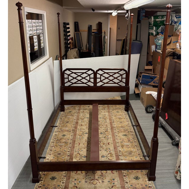 Chinese Queen Size Circa 1980's Chinese Chippendale Poster Bed Frame For Sale - Image 3 of 11