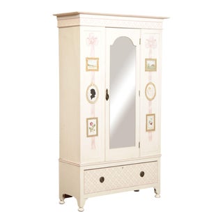 Antique Hand Paint Decorated Wardrobe Armoire For Sale