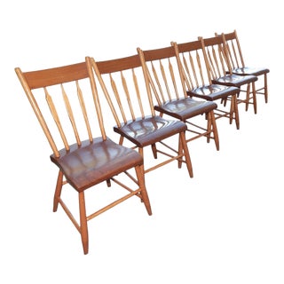 Mid 1800's Hardwood Plank Bottom Primitive Farmhouse Chairs - A Set of Six For Sale