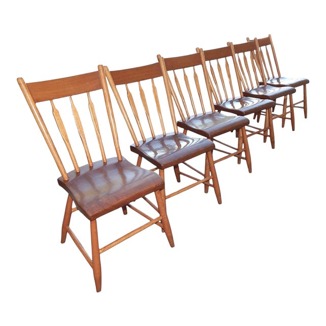 Mid 1800's Hardwood Plank Bottom Primitive Farmhouse Chairs - A Set of Six For Sale
