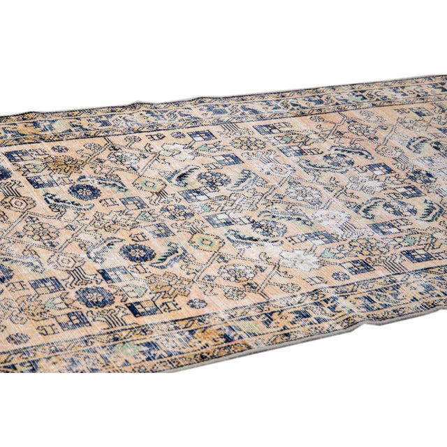 1960s 1960s Vintage Persian Distressed Handmade Allover Geometric Beige Wool Runner For Sale - Image 5 of 7