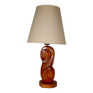 Carved Wood Organic Mid Century Modern Table Lamp After Heifetz C 1950's For Sale
