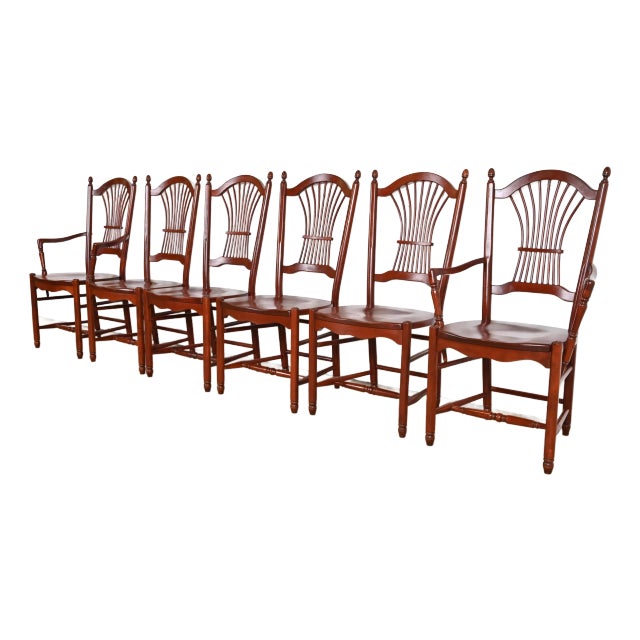 Ethan Allen Style Shaker Solid Cherry Wood Dining Chairs, Set of Six For Sale