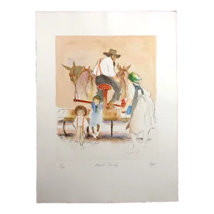 William Papas "Amish Family" Hand Colored Signed & Numbered Etching