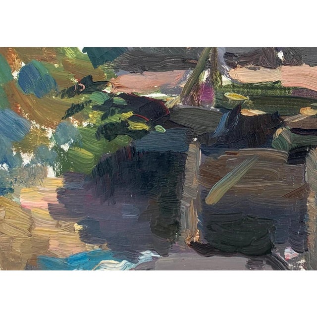 1960s Vintage Ukrainian Impressionist Oil Painting, Rural Landscape, Ukrainian Artist Sokolovsky G. 1960s For Sale - Image 5 of 6