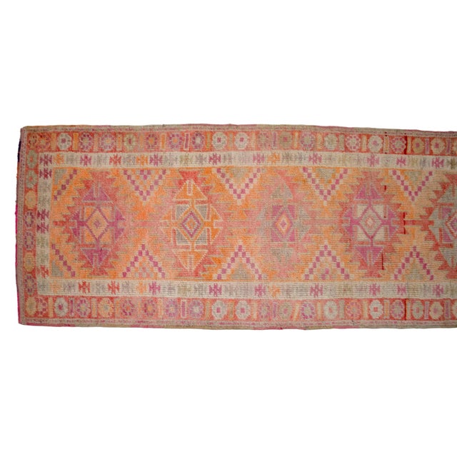 Tangerine Tribal Low Pile Faded Oushak Runner Rug 2′9″ × 13′10″ For Sale - Image 8 of 12