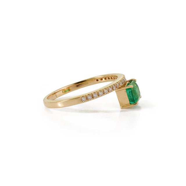 Metal 14k Yellow Gold Octagon Cut Floating 1 Carat Emerald Diamond Ring Size 6.5 For Sale - Image 7 of 18