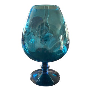1960s Mid Century Modern Empoli Italian Murano Sapphire Blue Stemmed Brandy Snifter Vase For Sale