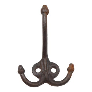 Vintage Acorn Tip Cast Iron Triple Arm Wall Hook For Sale