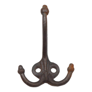 Vintage Acorn Tip Cast Iron Triple Arm Wall Hook