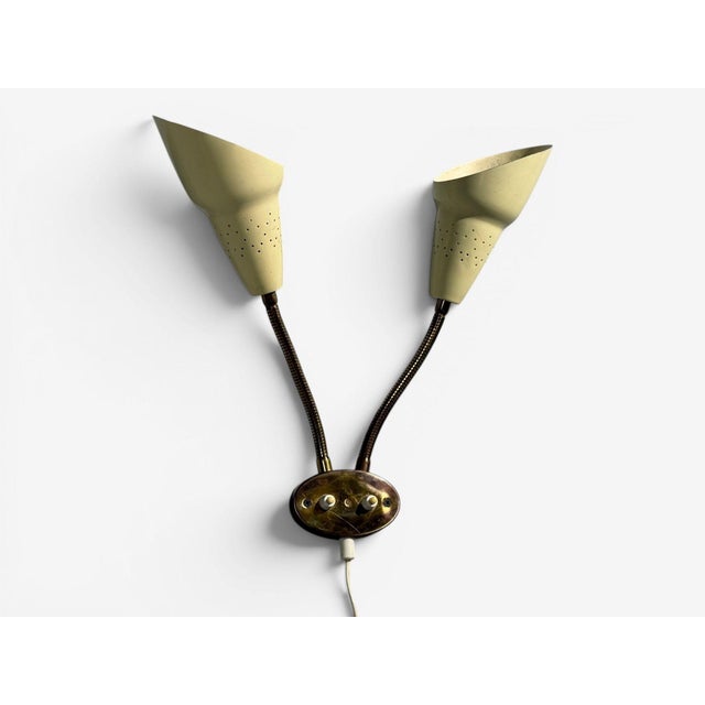 1950s Swedish Modern, Adjustable Wall Light, Brass, Lacquered Metal, Sweden For Sale - Image 12 of 13