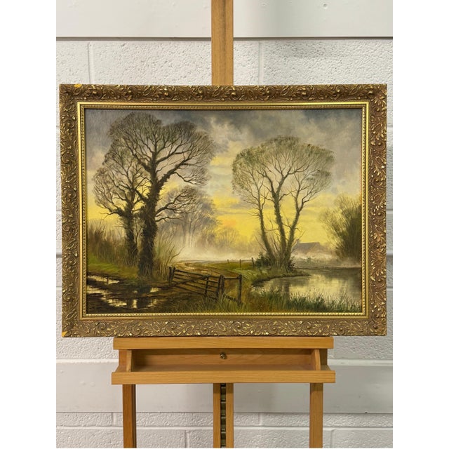 Realism Moody Dawn Mist with Winter Trees in a Rural Village in the English Countryside 1988 For Sale - Image 3 of 10