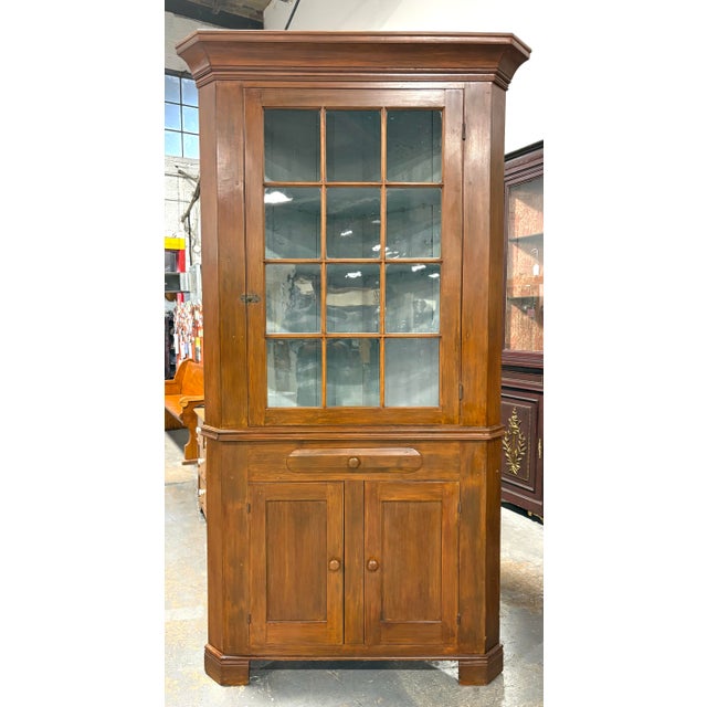 Wood 19th Century Handcrafted American Walnut Corner Cupboard For Sale - Image 7 of 12