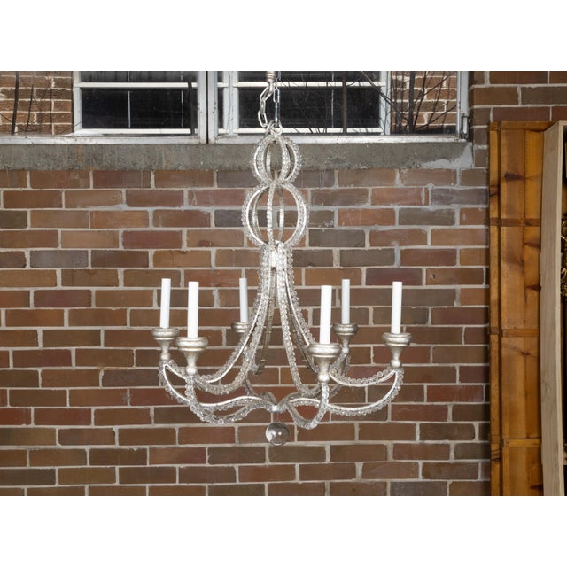 Transparent Italian Vintage Crystal and Steel Six-Light Chandelier with Faceted Beads, Wired For Sale - Image 8 of 12