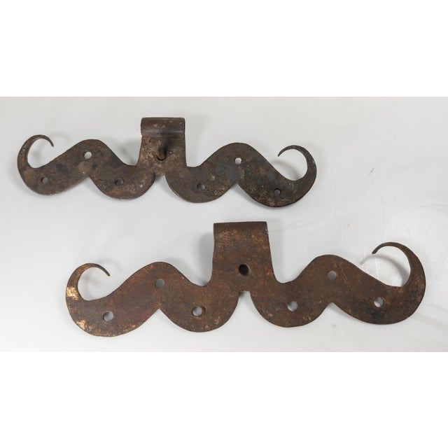 18th Century Pair of Rustic Primitive Black Smith Hand Wrought Hinges For Sale - Image 10 of 11