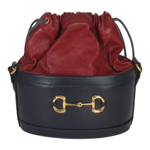 Red Navy Calfskin Horsebit 1955 Drawstring Bucket Bag