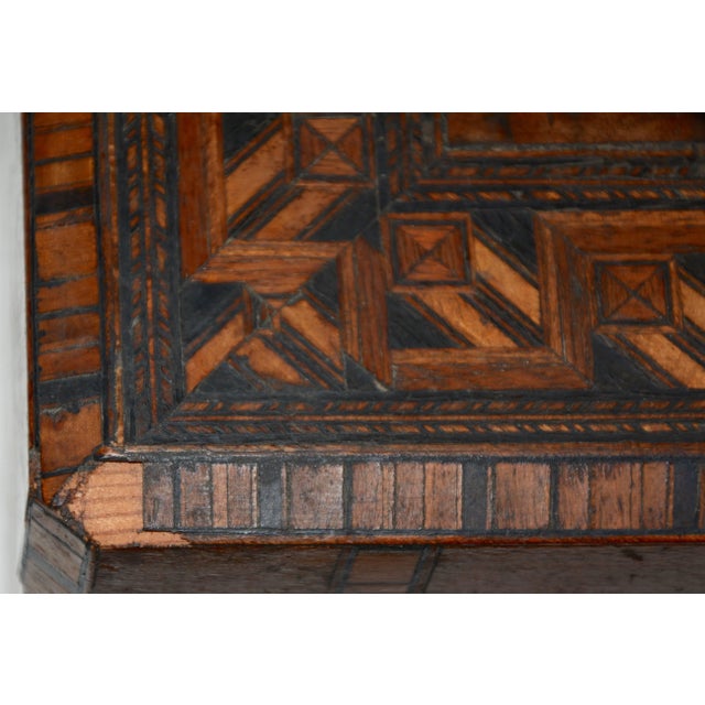 Brown Early 20th Century Walnut and Cedar Wooden Inlay Box With Leather Hinges For Sale - Image 8 of 10