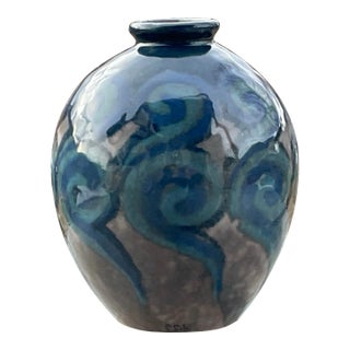 1930s Limoges Grey and Teal Art Deco Vase For Sale