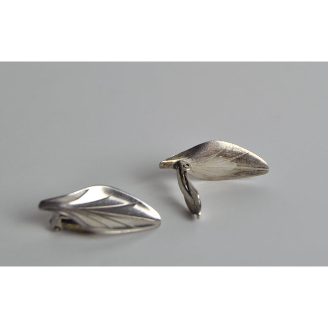 Contemporary Modernist Sterling Silver Leaf Earclips from Hermann Siersbøl, 1950s, Set of 2 For Sale - Image 3 of 8