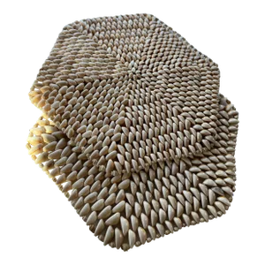 Late 20th Century Cowrie Shell Hexagonal Placemats- a Pair