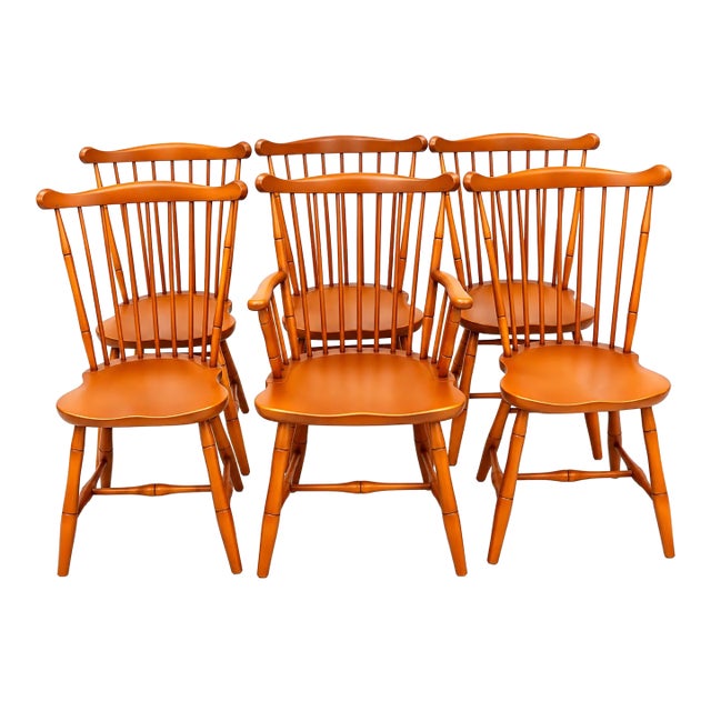 Authentic Stickley Sold Wood 6 Spindle-Back Windsor Chairs For Sale
