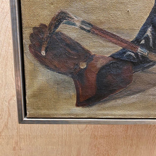 Mid 20th Century Equestrian Boot Still Life Oil Painting - Unsigned For Sale - Image 4 of 11