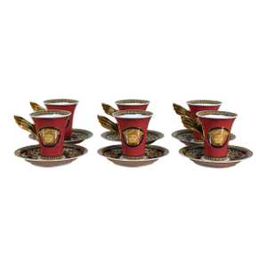 Baroque Versace Medusa Red Espresso Cups and Saucers - Set of 6