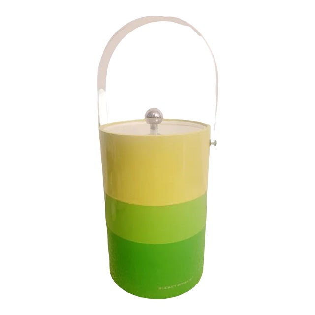 Vintage 3 Color Yellow Green Vinyl Tall Lucite Handle Ice Bucket For Sale