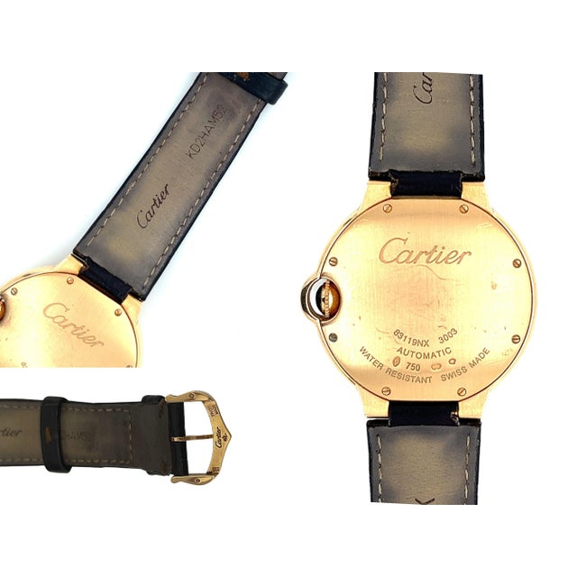 Contemporary Cartier Ballon Bleu 36mm Automatic Watch Ref. 3003 in 18K Gold With Leather Strap For Sale - Image 3 of 9