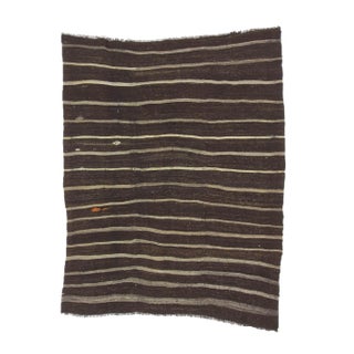 1960s Vintage Striped Brown Kilim Rug- 6′7″ × 8′8″ For Sale