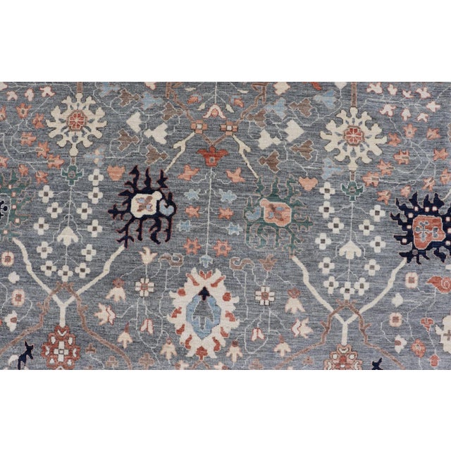 2020s Large Floral Oushak Rug by Keivan Woven Arts, Gray, 10'1 X 14'2 For Sale - Image 5 of 13