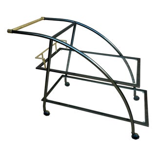 Vintage Serving Bar Cart in Brass and Glass, 1980s For Sale