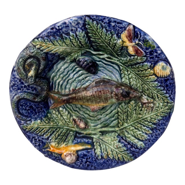 Small Majolica Palissy Fish Wall Platter Circa 1890 For Sale