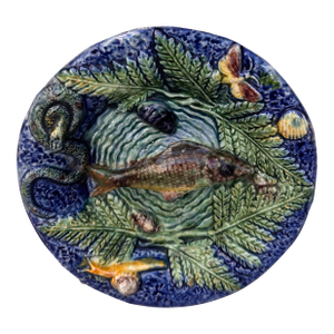 Small Majolica Palissy Fish Wall Platter Circa 1890
