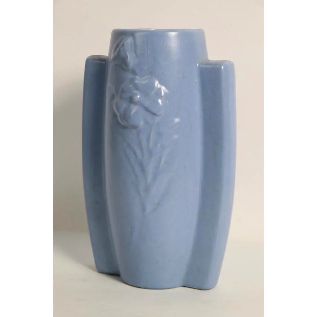 Ceramic Mid Century Art Deco Pottery Vase in Blue Glaze For Sale - Image 7 of 10