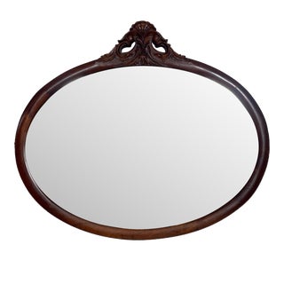 Vintage Oval Wood Beveled Mirror For Sale