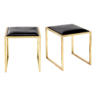 Modernist, French Vintage Stools, Brass and Leather For Sale