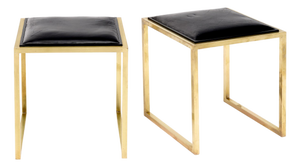 Modernist, French Vintage Stools, Brass and Leather