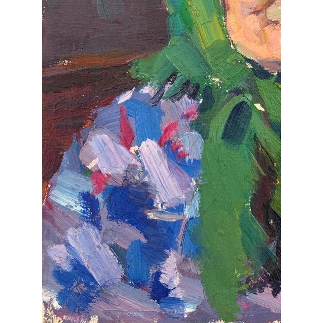 1960s Soviet Woman Portrait, Antique Oil Painting, Ukrainian Artist (1960s) 40-30 For Sale - Image 5 of 6