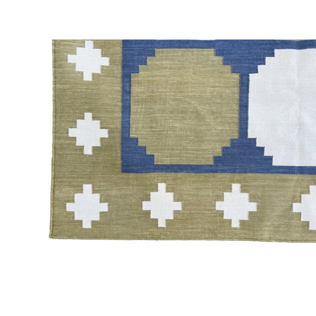 Not Yet Made - Made To Order Handmade Cotton Area Rug Vegetable Dyed Olive Green, Cream and Blue Vista Rug-9'x12' For Sale - Image 11 of 12