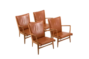 Model AP-16 Chairs in Oak and Leather by Hans J. Wegner, 1951, Set of 4