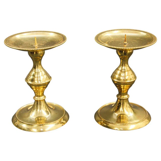 Modern Polished Brass Candlesticks - A Pair For Sale - Image 13 of 13